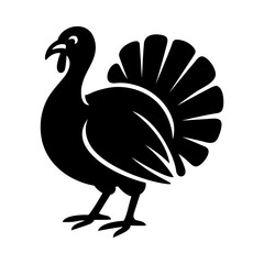 Black turkey silhouette illustration with spread tail feathers &mdash; farm bird icon for agriculture graphics, thanksgiving designs and logos