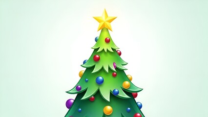 Festive christmas tree with glossy ornament balls and a star illustration backdrop