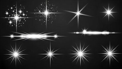 Radiant collection of lens flares and luminous sparkles on a dark backdrop