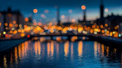 Urban night scene with vibrant bokeh effect. AI image