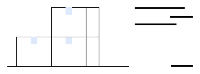 Architecture, design planning, structural organization, minimalism, visualization, abstract concepts. Geometric shapes and lines with varied sections. Architecture and design planning concepts