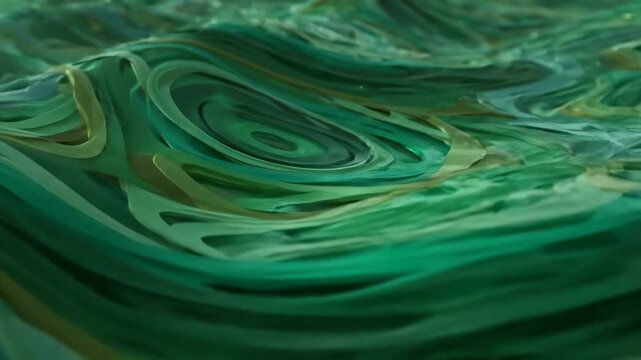 Flowing Abstract Green Waves with Swirling Patterns and Liquid Motion