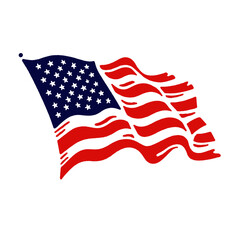 Fototapeta premium American flag grunge illustration, waving stars and stripes banner, USA national symbol, distressed texture, patriotic design, 4th of July, vintage graphic print