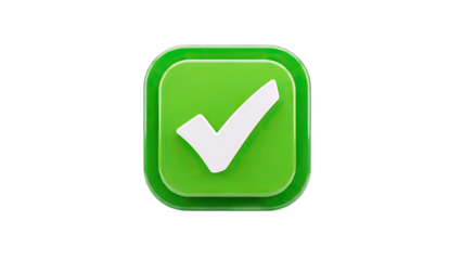 Check Mark Icon on Green Square, Isolated