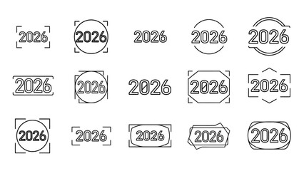 Obraz premium Minimalist Set of 2026 Year Graphics in Various Outlines and Shapes for Design Projects