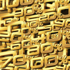 word 0%-100% large, small, gold letters stacked on top of each other as a gold and brown background, decor, fashion, banner