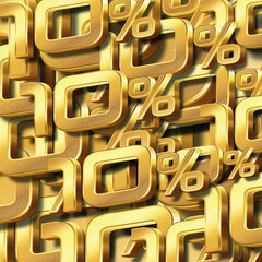 word font gold 10% large, small, gold letters stacked on top of each other as a gold and brown background, decor, fashion, banner