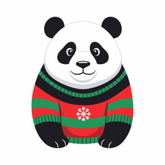 Cute Panda Wearing a Festive Christmas Sweater.