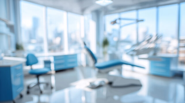 Blurred modern dental office interior with equipment background