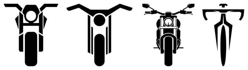 Front view silhouettes of motorcycles and a bicycle for transport design