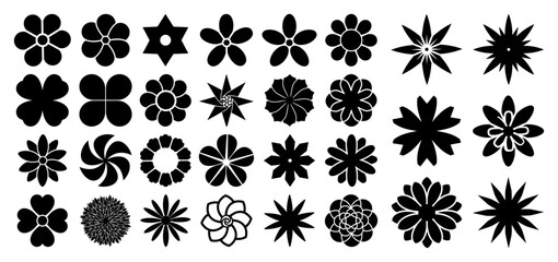 Large set of various black flower silhouettes and floral icons