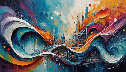 Żywe kolory zarysowane przez maźnięcia pędzla z farbą. Tapeta ukazująca taniec kolorów.