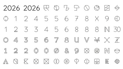 Abstract geometric symbols and numbers in a minimalist graphic design