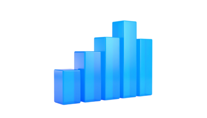 A 3D rendered, blue bar graph rising to indicate increasing information or data