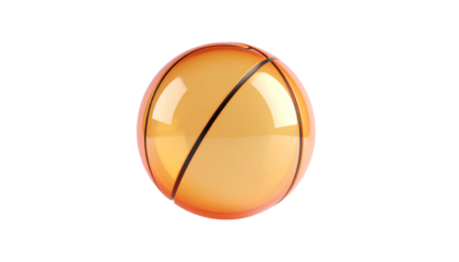 A 3D rendered, shiny orange sphere with black stripes, isolated on black background