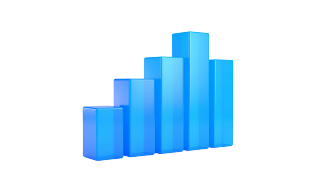 A 3D rendered, blue bar graph rising to indicate increasing information or data - Powered by Adobe