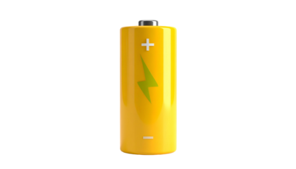 A single yellow cylinder, battery-like, with markings and a lightning bolt symbol