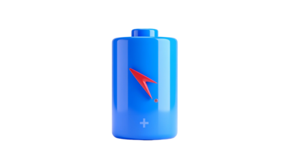 3D render of a blue battery with red charge indicator