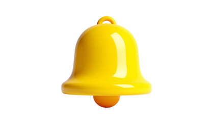 3D rendered, bright yellow bell on a black background; notification, alert concept