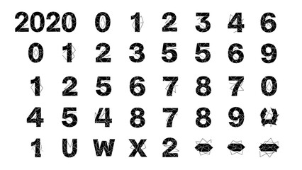 Set of isolated numerical digits and year 2020 in a modern creative design