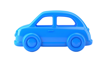 3D-rendered, cartoonish blue car, isolated against a solid black backdrop