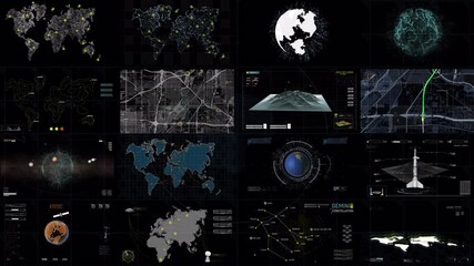 Futuristic Digital Interface Displaying Global Data and Technological Advancements. - Powered by Adobe