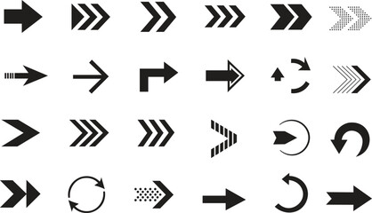 Arrow Icons Set Collection. Directional Navigation Arrows, Forward, Back, Reload Symbols Vector