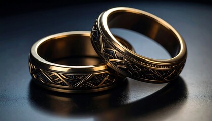 Two gold rings with intricate patterns