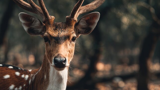 Portrait of a Majestic Axis Deer Gazing Directly at the Viewer in the Wild