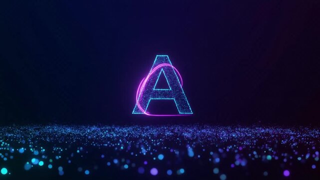 Digital Letter A Animation Bounce In with Neon Light Trails, Futuristic Logo Reveal