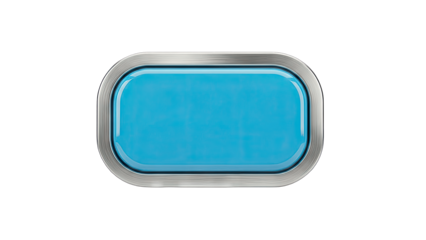 Blue Button with Metal Frame on White Background