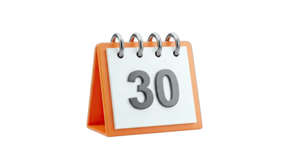 Calendar with the number 30 isolated on white background.