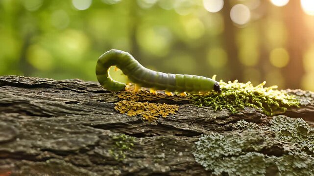 Tiny green caterpillars on tree branches, showcasing incremental progress, highlighting the idea that even small steps can lead to significant changes, perfect for illustrating concepts of.