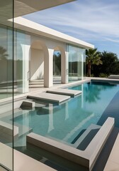 Fototapeta premium Modern luxury house exterior with swimming pool and arches