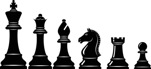 Chess Pieces Black Silhouettes Set, King, Queen, Knight,  © Goutom