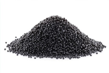 Pile of black caviar on white background. AI image
