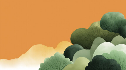 Serene Abstract Forest Landscape with Warm Orange Sky