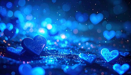 light neon bokeh valentine background blue hearts high resolution high details vibrant