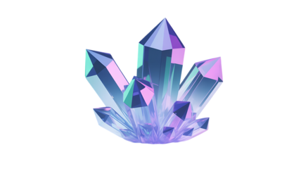 Abstract crystal 3D shapes glowing, Isolated on white and transparent background