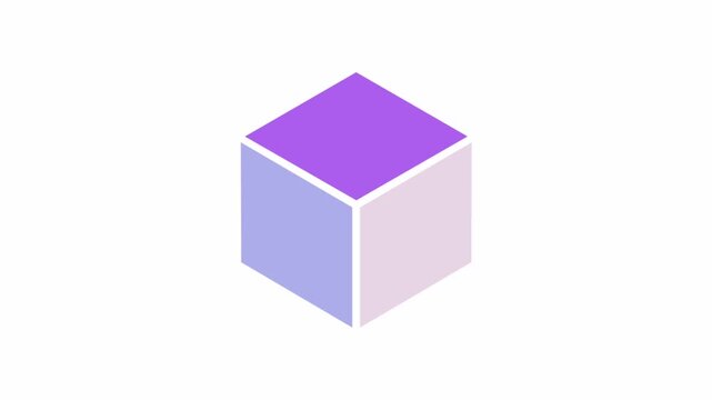 Seamless loop of a rotating geometric cube with clean, soft pastel colors on a white background. Abstract animation for business, data, and technology projects