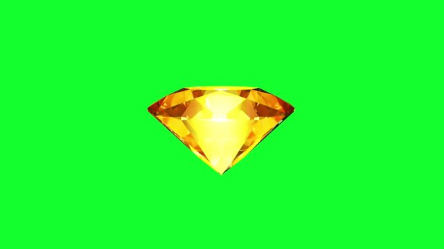 diamond on green background Shining 3D Yellow Gold Diamond Rotation on Green Screen