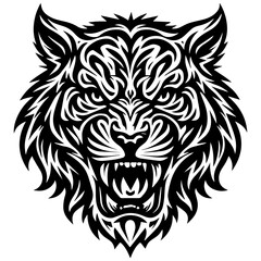 Fototapeta premium Roaring Lion Profile Tribal Vector, Majestic Lion Head Silhouette for Brand Identity and Tattoo