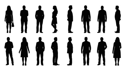 Silhouettes of Men and Women Standing in Various Poses, Ideal for Architectural and Design Projects