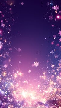 Abstract purple light and shadow, snowflakes, rose petals and diamond, Korean KPop style, wallpaper background illustration poster