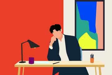 Business Man Working In The Office Illustration