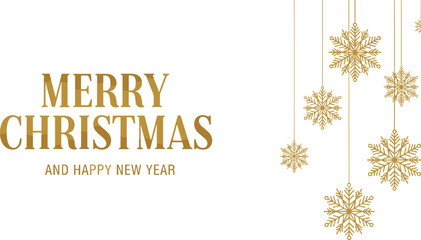 Golden Merry Christmas And Happy New Year Text With Snowflakes vector
