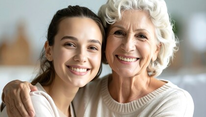 Two women smiling warmly together