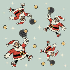 Santa Padel Christmas Seamless Pattern