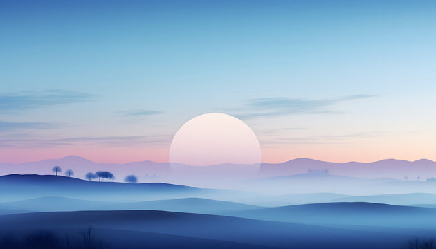 Minimal Pastel Sunrise Hills Landscape Background 