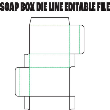 Black and white dieline template for a soap box with green dotted fold lines Keywords: dieline